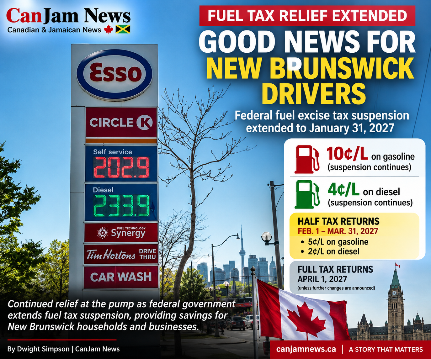 Federal Fuel Tax Relief Extended Into 2027, Offering Continued Savings for New Brunswick Drivers
