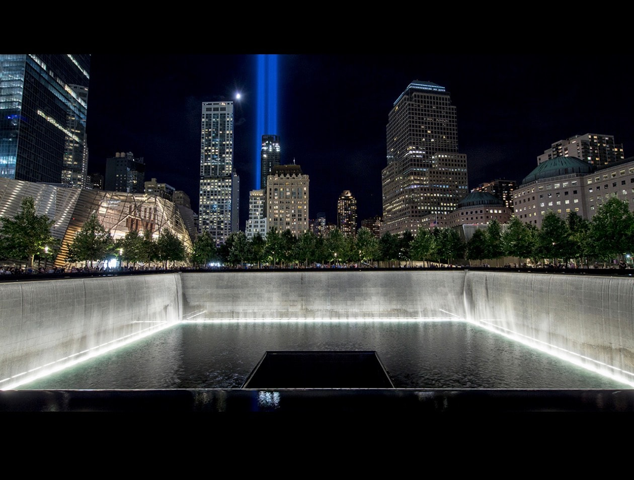 The Tribute in Light illuminates the New York skyline, creating two beams representing the fallen World Trade Center towers. The tribute has been displayed each year on the anniversary of the September 11 attacks. (Photo provided)